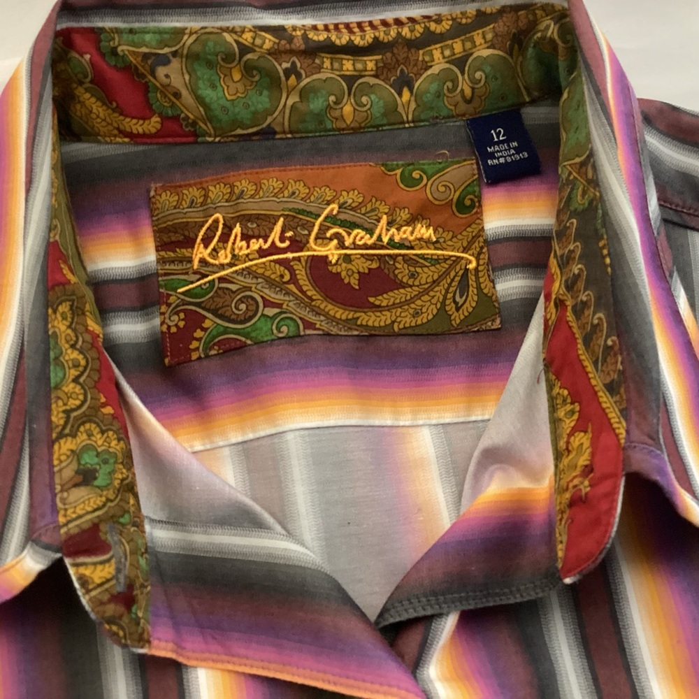 Robert Graham Women’s Multi Colored Striped Button Down Long Sleeve Shirt Sz 12 - Picture 8 of 16